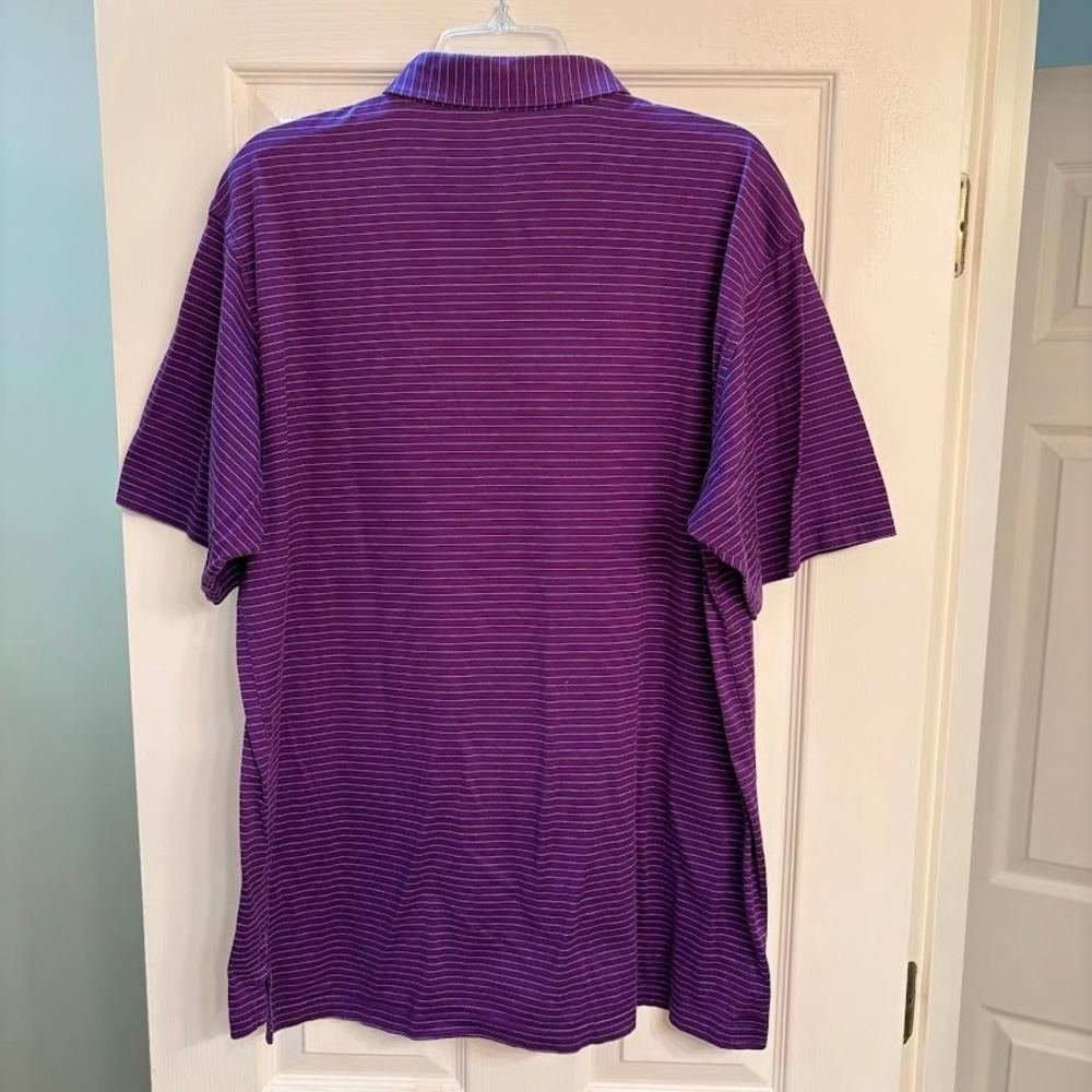 Peter Millar Polo Shirt Mens L Purple Cotton Striped Fallen Oak Golf Classic L/S - Picture 3 of 7